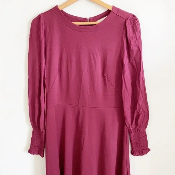 LOFT Burgundy Smocked Cuff fit & flare Dress - Picture 5 of 10